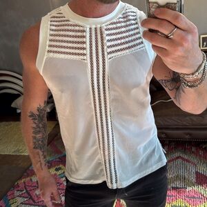 Men's White Sleeveless Mesh Shirt